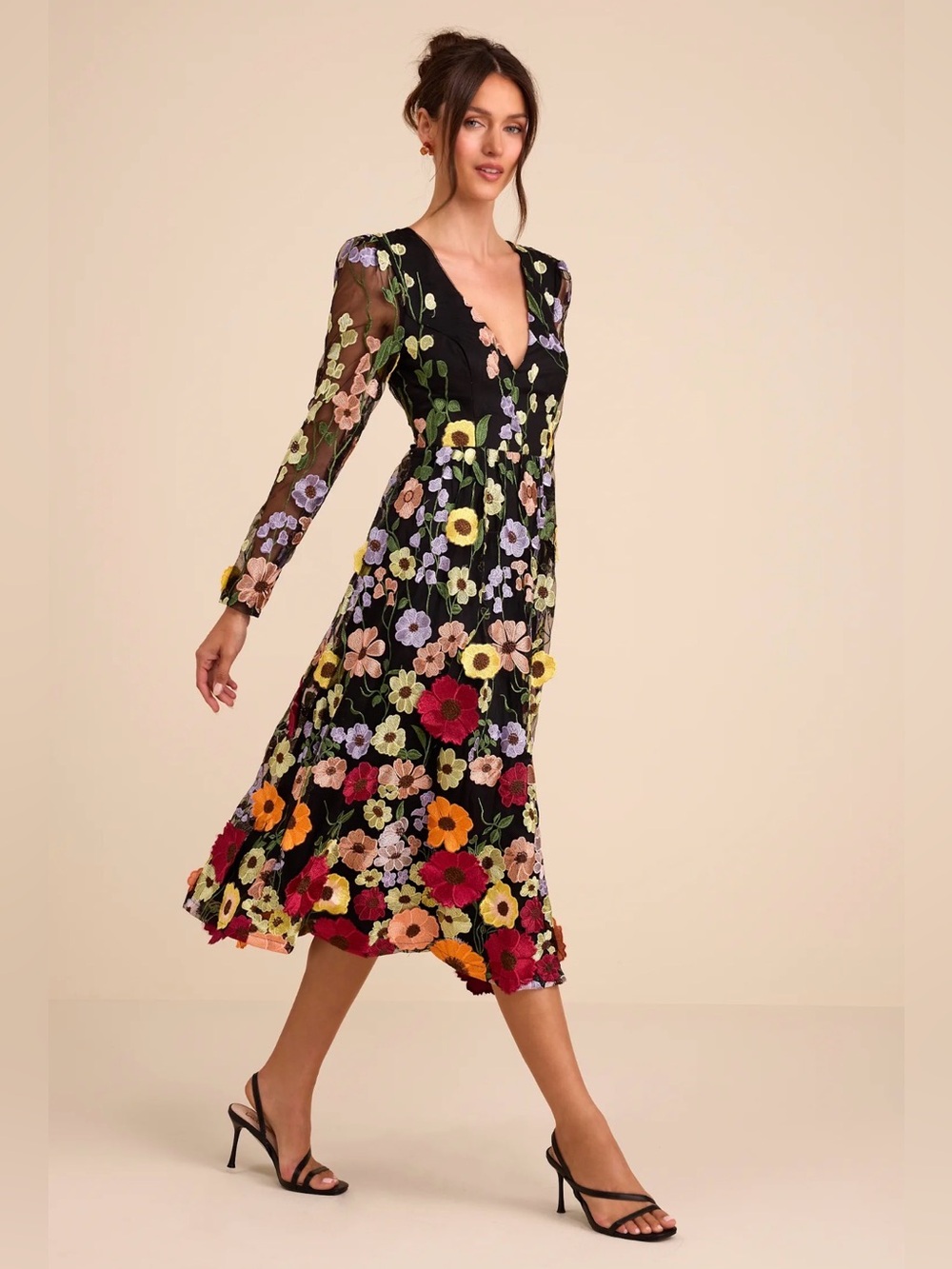 Lulus Floral Embroidered Dress
